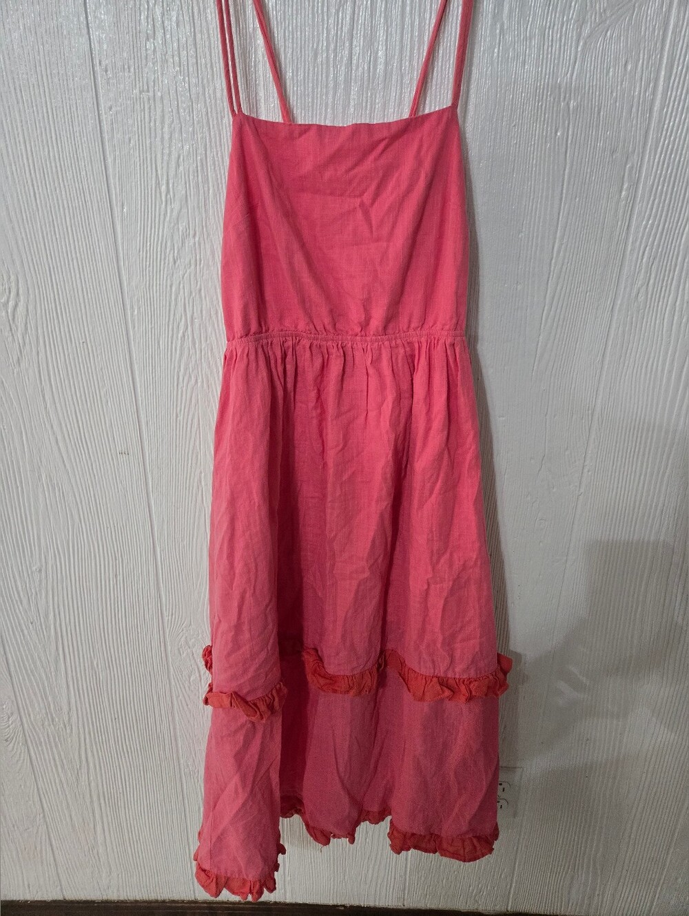 Big Water Blue Sky Coral Pink Double Strap Sundress Ruffle Fringe Size Medium
